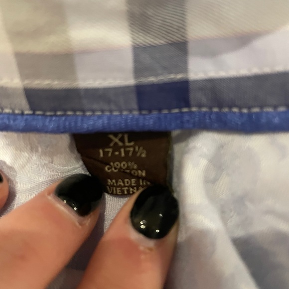 Tasso Elba Blue Checkered Plaid Button Down - Picture 3 of 3